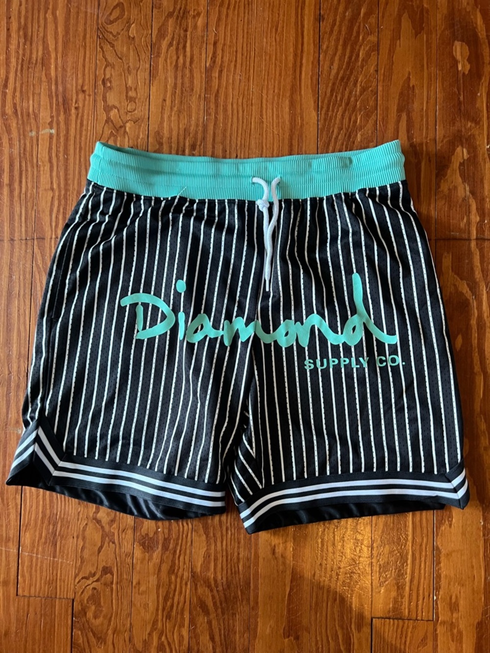Diamond Supply Co. Black Pinstripe Athletic Shorts with Mint Waistband